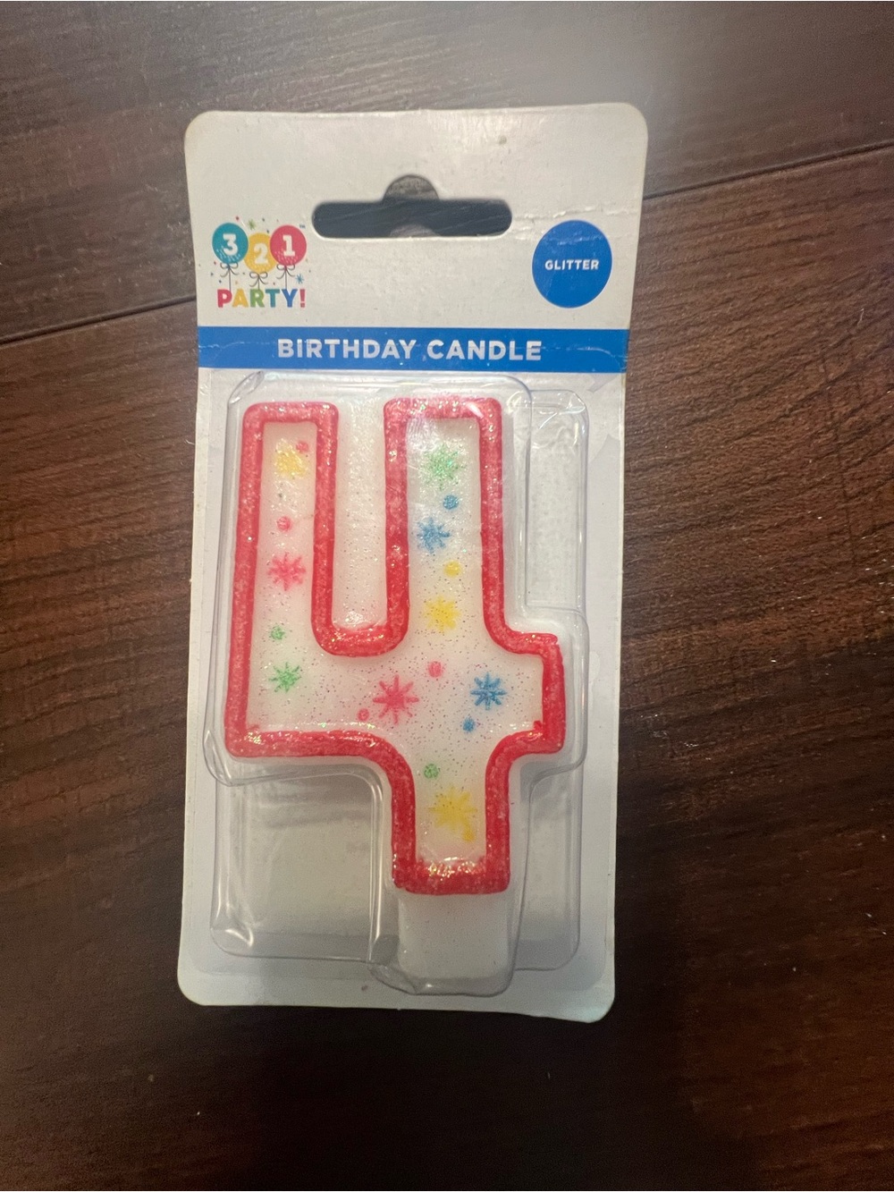 3•2•1 Party! Glitter Number 4 Birthday Candle - White with Red Edge #838